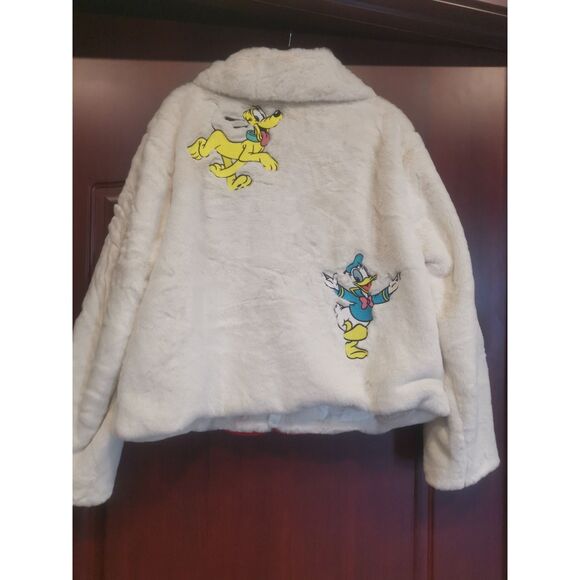 Disney Jacket Women Large Mickey Mouse Minnie Daisy Donald Faux Fur Zip Core New - Picture 2 of 9